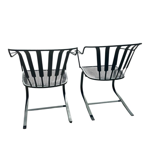 1950s Mid-Century Modern Wrought Iron Pinecrest Bouncer Patio Chairs - A Pair For Sale - Image 5 of 14