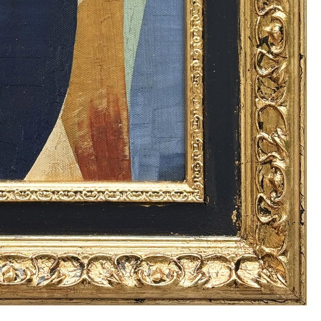 2020s Contemporary Abstract Oil Painting in Vintage Navy Blue Painted Frame For Sale - Image 5 of 6