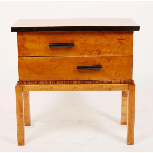 Small style deco dresser, birch with walnut decor us black wooden handles, completely restored, shellac hand polished.