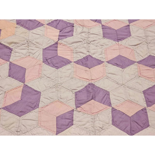 Vintage Pennsylvania Amish “Block and Star” Hand-Stitched Cotton Quilt For Sale - Image 4 of 12