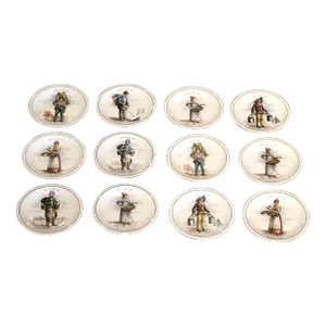 Mid-Century French Hand Painted Porcelain Plates From Paris, Set of 12