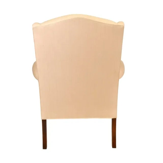 Almond 1970s Henredon Custom Folio Collection Carved Upholstered Wingback Armchairs- Set of 2 For Sale - Image 8 of 11