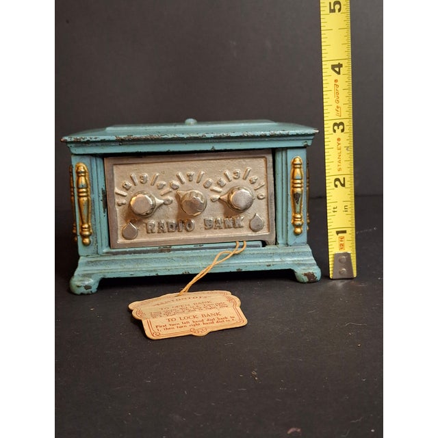 Antique Kenton Cast Iron Radio Bank 1920s Safe Original Tag Peirce Collection For Sale - Image 4 of 17