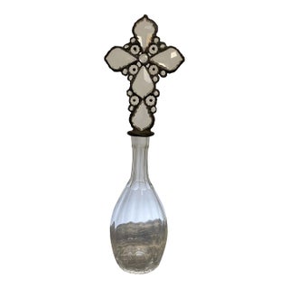 Handmade Crystal Cross Assemblage Sculpture on Clear Glass Bottle For Sale