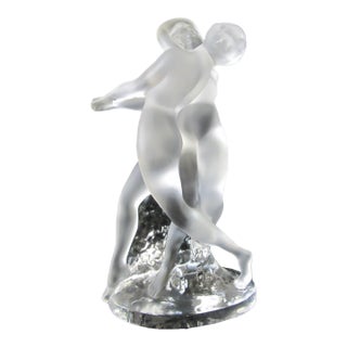 Lalique Crystal Deux Danseuses Two Nude Female Dancers 10" Art Deco Sculpture For Sale