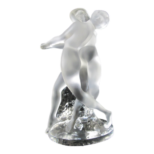 Lalique Crystal Deux Danseuses Two Nude Female Dancers 10" Art Deco Sculpture