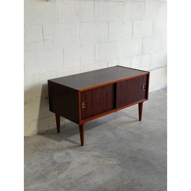 Small Rosewood Sideboard With Sliding Doors Danish Mid-Century Modern 1960s For Sale - Image 9 of 10