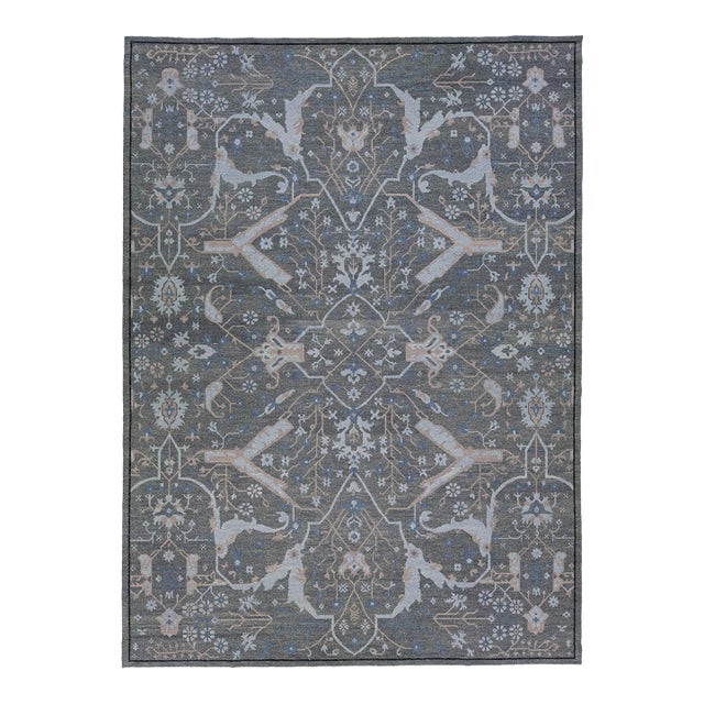 2010s Allover Modern Soumak Handmade Wool Rug in Gray For Sale