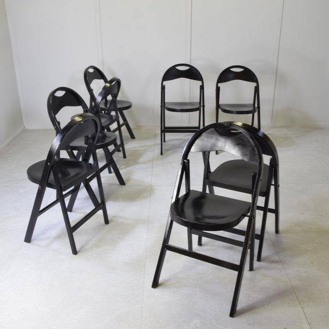 1960s Tric Folding Chairs in Black Lacquered Beech by Achille & Pier Giacomo Castiglioni for Bernini, 1960s, Set of 8 For Sale - Image 5 of 10