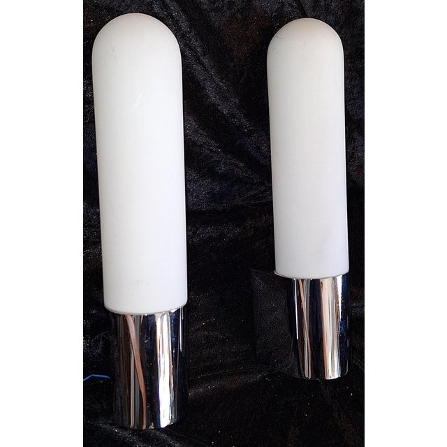 1980s Vintage Wall Lamps with Chrome-Plated Metal Bracket and White Opal Glass Shade from Glashütte Limburg, 1980s, Set of 2 For Sale - Image 5 of 8