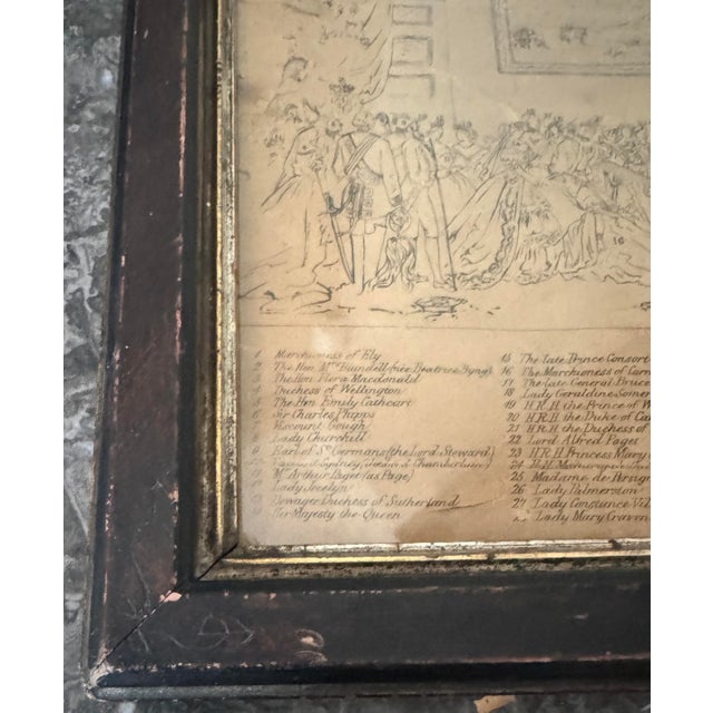 Mid 19th Century Rare Victorian Engraving of Queen Anne’s Drawing Room at St. James’s Palace, London, 1869 and Companion Frame of Attendance For Sale - Image 11 of 12