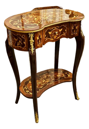 Elegant Louis XV Accent Side Table With Floral Marquetry & Gold Leaf Accents