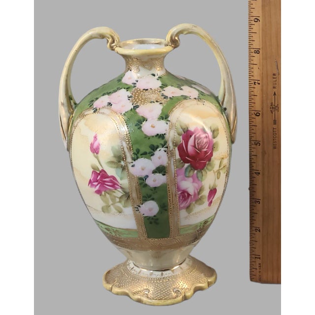 We are pleased to be offering this magnificent antique Nippon vase hand painted with beautiful romantic roses. Good...