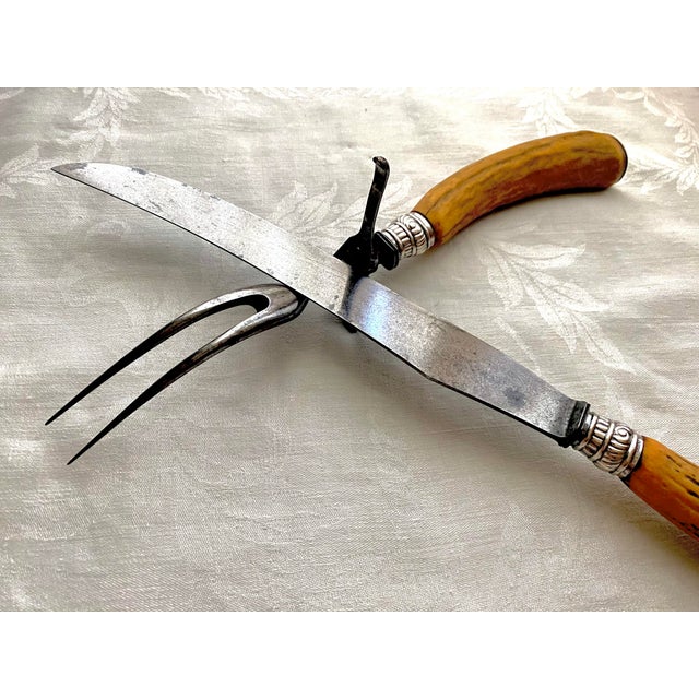 Antique Carving Set With Stag Antler Handles - 3 pcs For Sale - Image 13 of 14