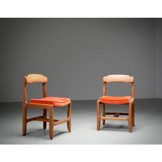 Vintage Dining Chairs in Oak and Velvet by Guillerme Et Chambron, France, 1960, Set of 2 For Sale - Image 10 of 13