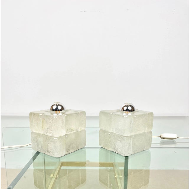 Murano Glass Cube Lamps by Albano Poli for Poliarte, Italy, 1970s, Set of 2 For Sale - Image 3 of 17