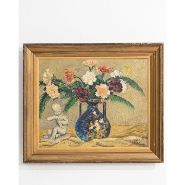 1940s 1940s France Pink Canvas Painting For Sale - Image 5 of 15