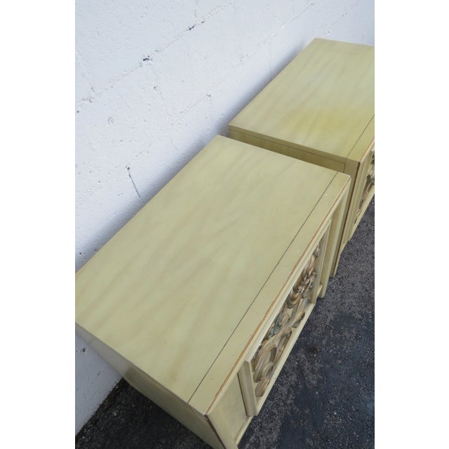 Cream Hollywood Regency Pair of Painted Nightstands Side End Tables For Sale - Image 8 of 13