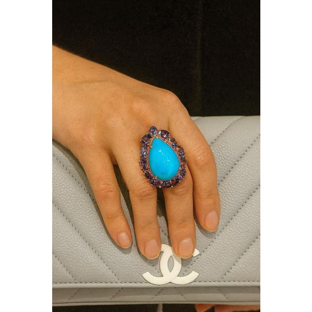 Bochic "Capri" Vintage Turquoise & Tanzanite Ring Set In 18K White Gold & Silver For Sale - Image 18 of 18