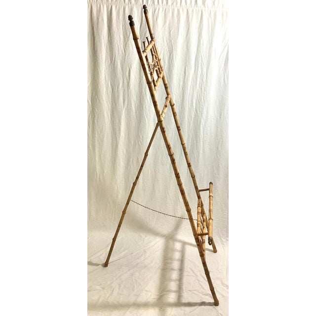Victorian Late 19th Century Victorian Tortoiseshell Bamboo Floor Easel - Burnt Bamboo Display Stand For Sale - Image 3 of 11