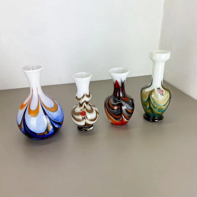 Vintage Italian Pop Art Multicolor Opaline Florence Vases, 1970s, Set of 4 For Sale - Image 3 of 18