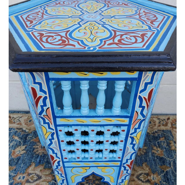 Moroccan Hexagonal Wooden Hand Painted Side Table For Sale - Image 4 of 7