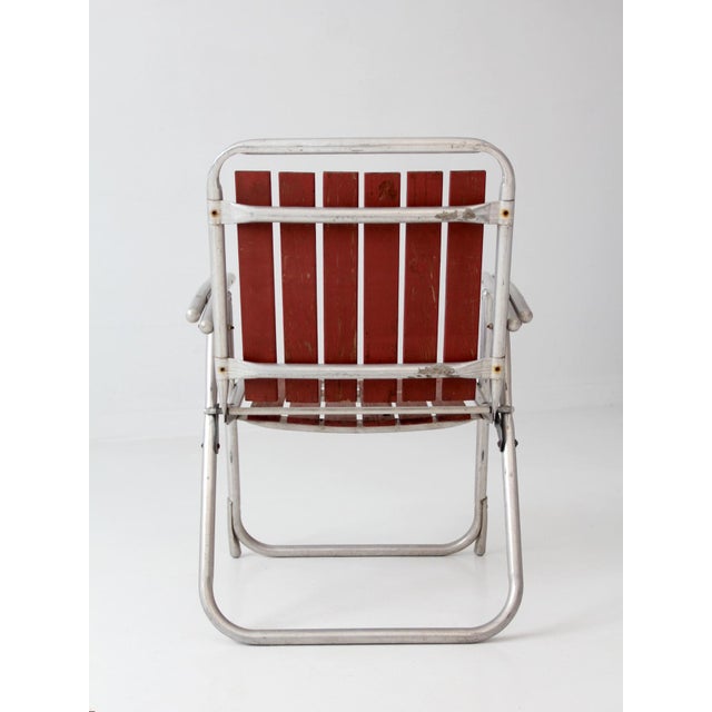 Vintage Mid-Century Aluminum and Wood Folding Lawn Chair For Sale - Image 11 of 15