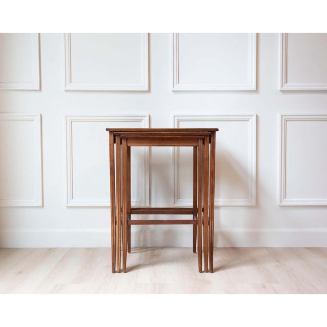 Set of Three Mahogany Nesting Tables with Glass Tops, France, Mid-20th Century For Sale - Image 14 of 17