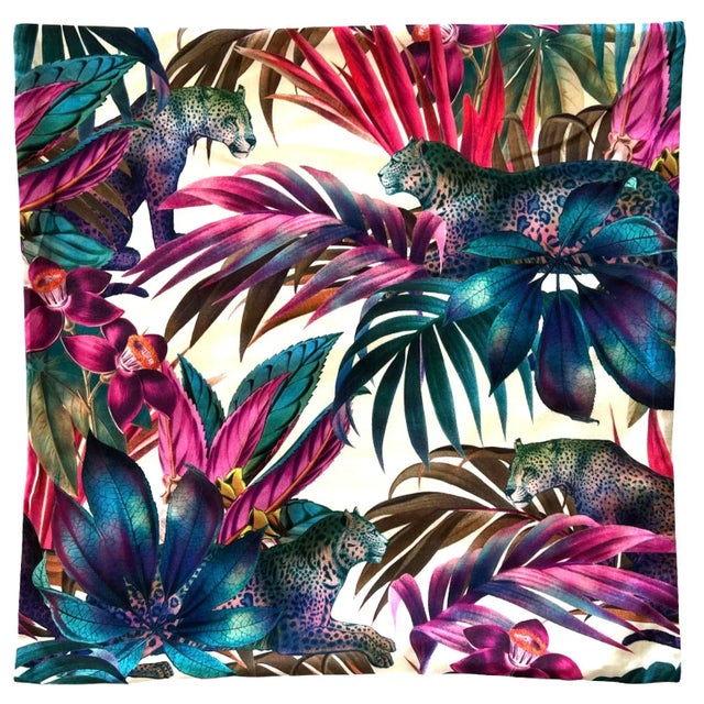 Textile 20 X 20 Contemporary Caribbean Paradise Meets African Safari Tropical Leaf Leopard Pillow Cover For Sale - Image 7 of 8