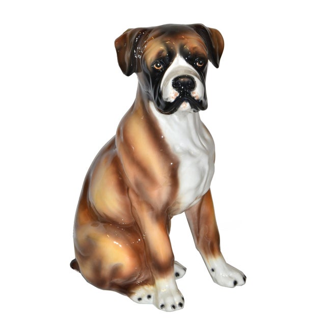 Italian HandPainted & Ceramic LifeSized Boxer Dog Statue, Animal