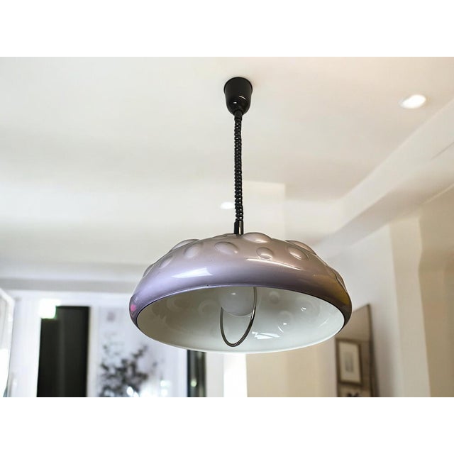 Mid-Century Modern Mushroom Colored Acrylic Retractable Pull Down Dining Room Pendant Lamp, 1970s For Sale - Image 3 of 18