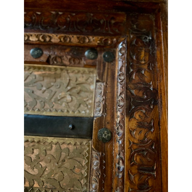 Wood 19th Century Reclaimed Indian Door Coffee Table | Hand-Carved Sheesham & Embossed Brass For Sale - Image 7 of 10