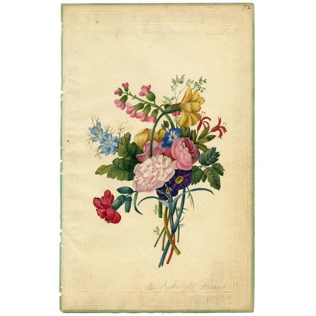 An original 1820 watercolour painting, Elizabeth Pickersgill, Flower Posy with Daffodil.An exquisitely drawn and vividly...