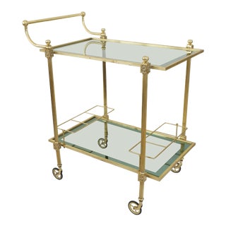 Vintage Brass and Glass Bar Cart For Sale