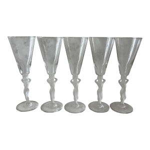 Set of 5 Vintage French Bayel Crystal "Venus" Champagne Flutes