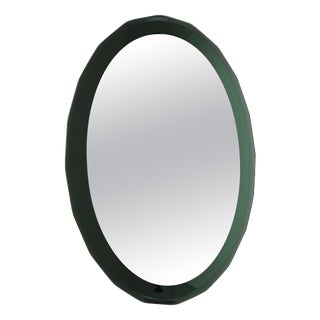Mid-Century Oval Green and Grey Scalloped Wall Mirror from Cristal Arte, Italy, 1960s For Sale