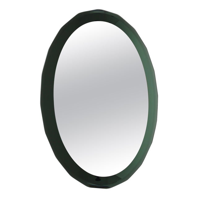 Mid-Century Oval Green and Grey Scalloped Wall Mirror from Cristal Arte, Italy, 1960s For Sale