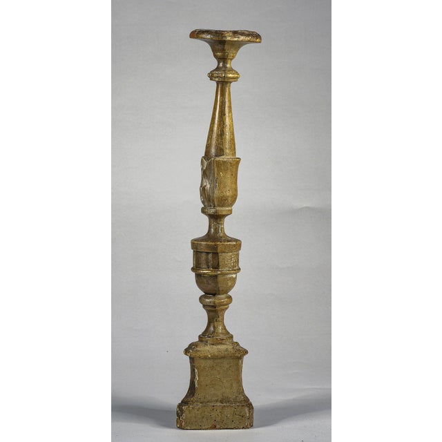Italian Gold and Silver Lacquered Wooden Candlestick, Late 1700s For Sale - Image 4 of 9