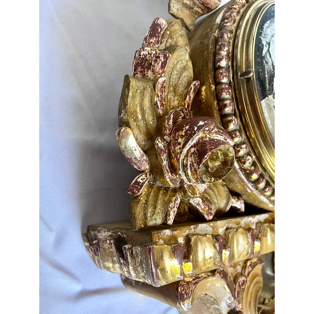 Antique French Gilt Wood Clock Case W/Mirrored Convex Glass Finish For Sale - Image 14 of 18