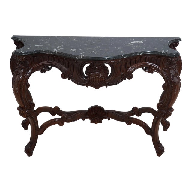 French Louis XV Style Carved Console W. Marble Top For Sale