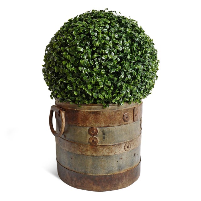 Genuine vintage iron bucket from showcasing decades of authentic character through its aged patina, hand-forged...