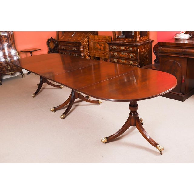 Hollywood Regency Antique Regency Revival 3-Pillar Dining Table and Shield Back Chairs, 1900s, Set of 13 For Sale - Image 3 of 15