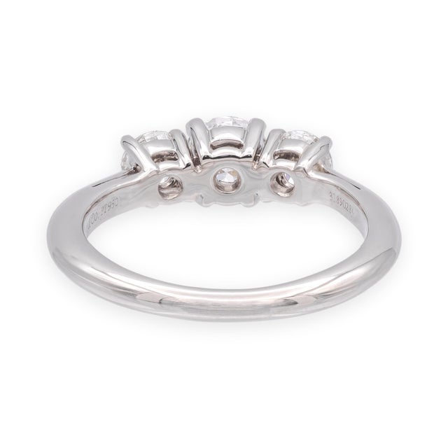 Early 21st Century Tiffany & Co. Platinum Three Stone Diamond Engagement Ring 1.02ct Ttl. E Vs, Size 6.5 For Sale - Image 5 of 12