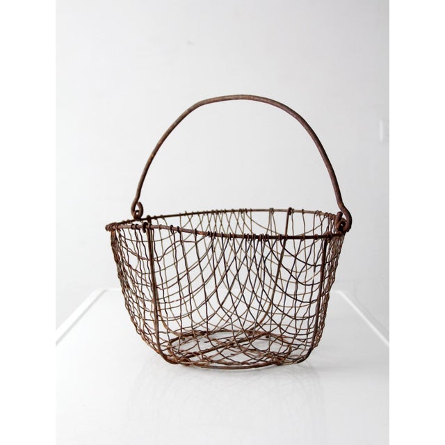 Antique Handmade Wire Gathering Basket For Sale - Image 11 of 13