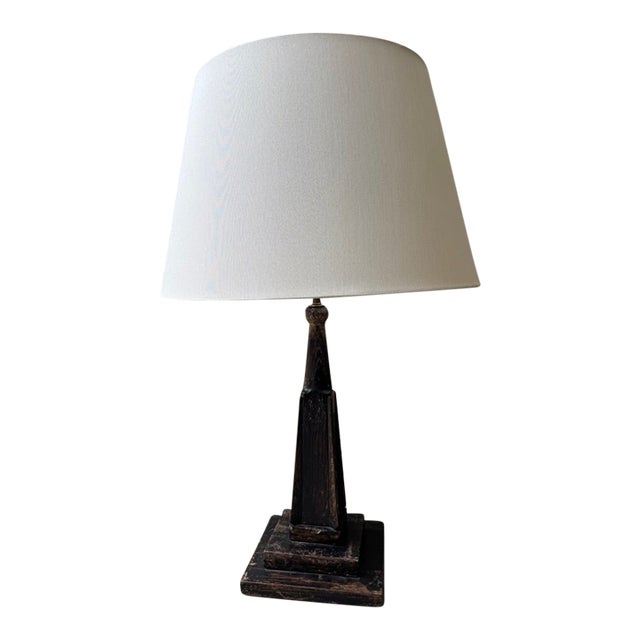 Vintage Black Wooden Table Lamp For Sale