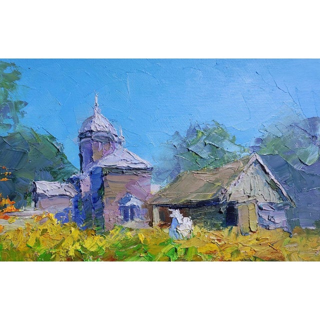 2010s Oil Painting Village Church on a Clear Day Boris Serdyuk For Sale - Image 5 of 8
