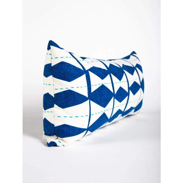Abstract Blue Diamond Lumbar Pillow For Sale - Image 3 of 8