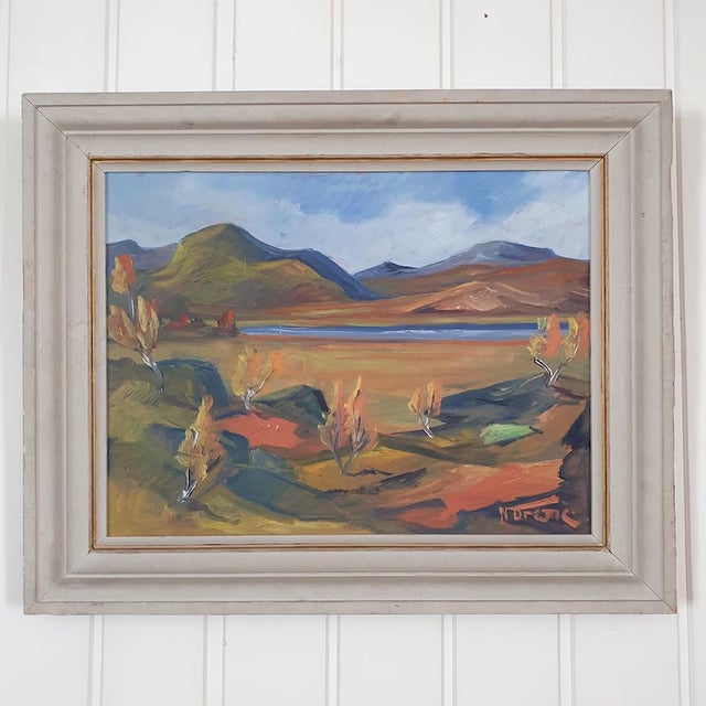 1950s Mid-Century Swedish Modernist Landscape Oil Painting by Nils Dramé For Sale - Image 10 of 18