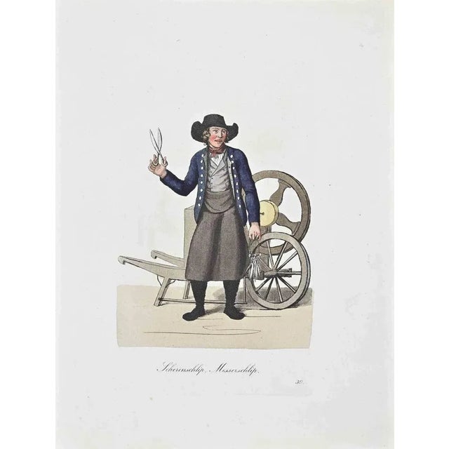 Hand-colored etching by Christoph Suhr in 1808. Belongs to the series "Der Ausruf in Hamburg dargestellt in einhundert und...