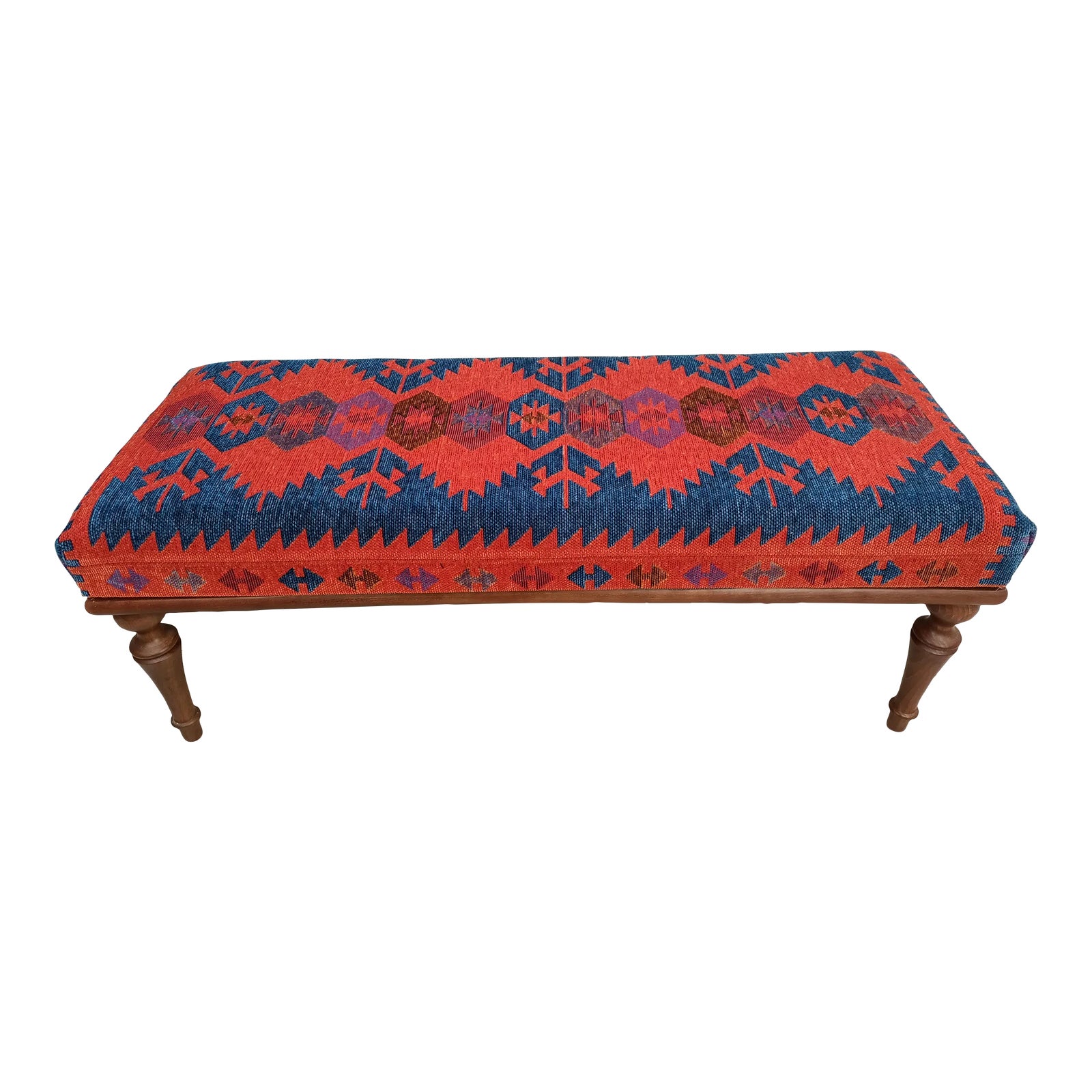 Aztec Kilim Rug Upholstered Bench | Chairish